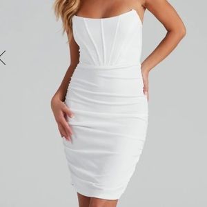 White strapless mini dress